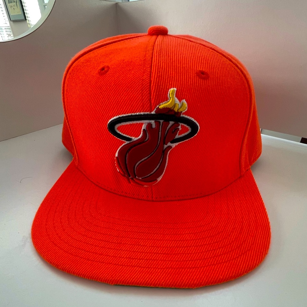 Mitchell and Ness fitted Miami Heat bright Orange Baseball Hat.